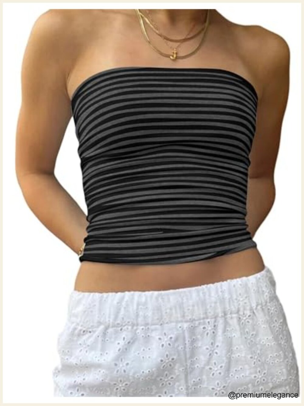 Tops | Cioatin Women Strapless Striped Bandeau Tube Crop Top Y2k Going ...